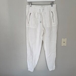 Athleta Cabo Linen Jogger White Smocked Waist Pants Size 10